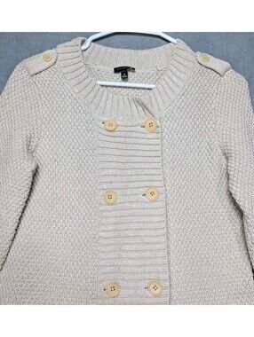 Talbots Womens Small Beige Long Cardigan Sweater Button Front Chunky Knit Preppy
